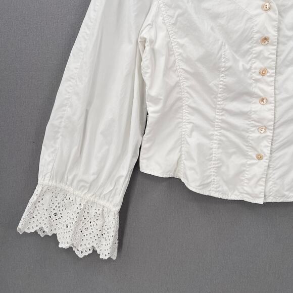 REBECCA TAYLOR Long Sleeve Eyelet Pop Top Womens 8 Milk White Romantic Boho - Picture 6 of 16